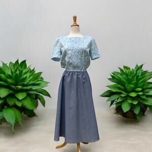 VTG Day Dress The Jones Girl Sz 12 Blue Floral Midi Pleated Feminine 50s 60s